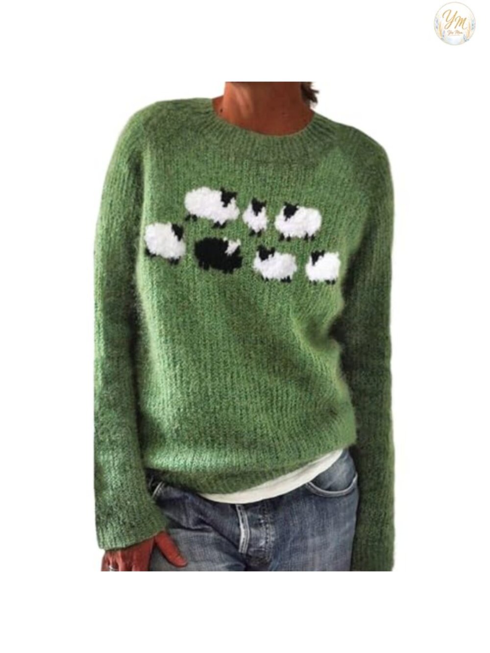 Fair Isle Print Knit Pullover Sweater Oversized Long Sleeve Crew Neck